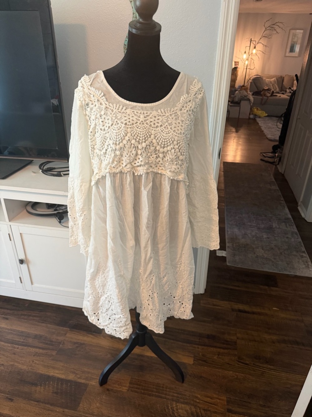 Boho Crochet Lace Midi Dress - White